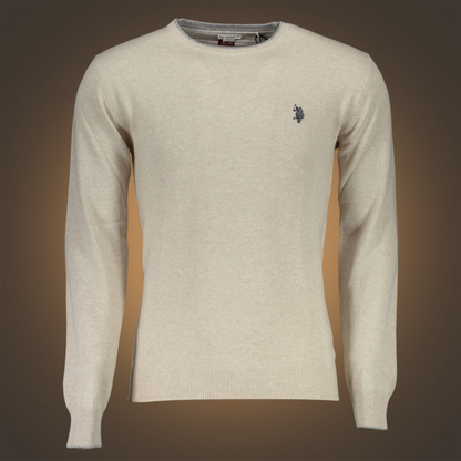 Jersey beige de corte ajustado U.S. Polo Assn. con cuello redondo y logo bordado, disponible en liquidationlive