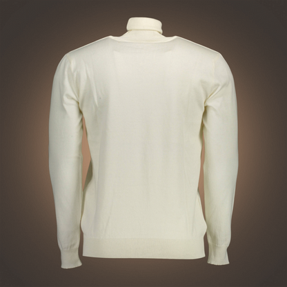 Jersey de cuello alto blanco para hombre de liquidationlive con diseño de manga larga y tejido de punto fino