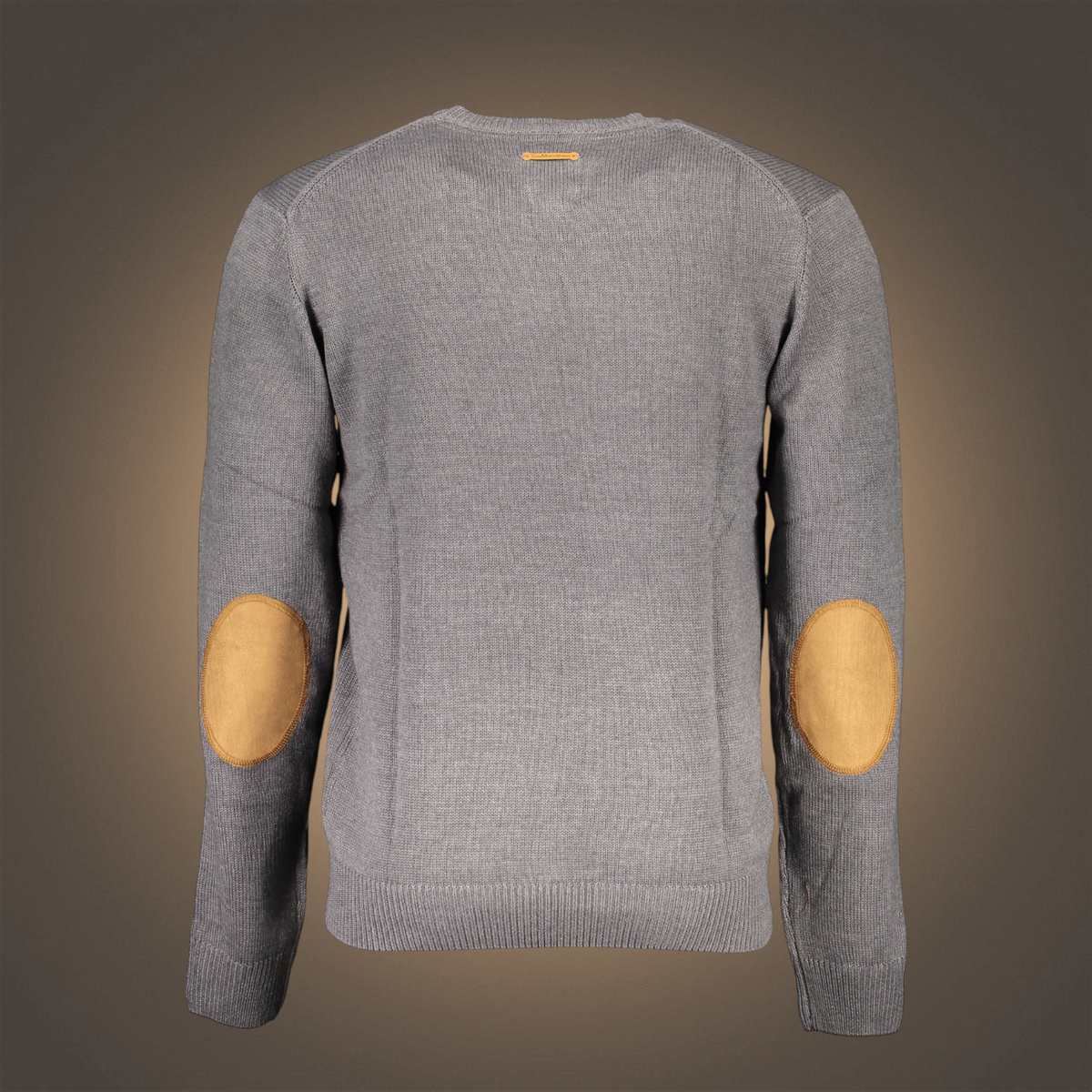 Jersey de punto gris liquidationlive con coderas de ante en contraste y cuello redondo, vista trasera