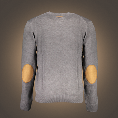 Jersey de punto gris liquidationlive con coderas de ante en contraste y cuello redondo, vista trasera