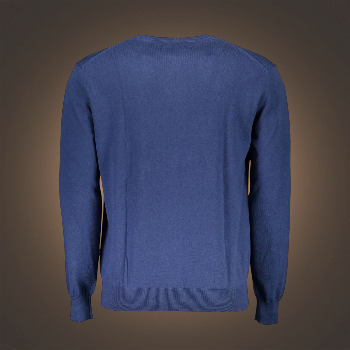Jersey de hombre La Martina en color azul con cuello redondo y manga larga, vista trasera.