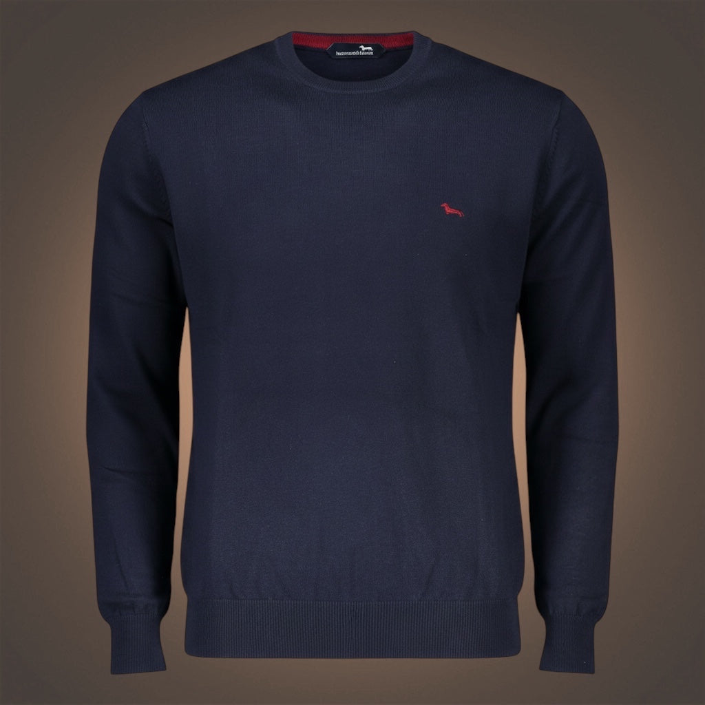 Jersey de punto azul marino de cuello redondo para hombre de liquidationlive con logo bordado en el pecho