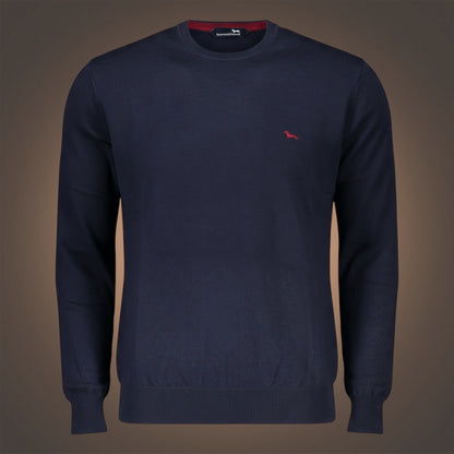 Jersey de punto azul marino de cuello redondo para hombre de liquidationlive con logo bordado en el pecho