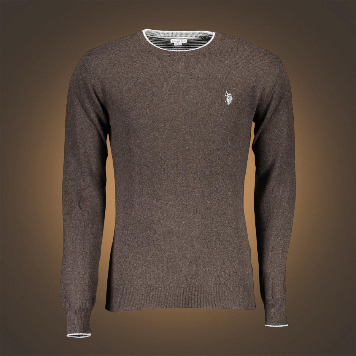 Jersey marrón de corte ajustado U.S. Polo Assn. con cuello redondo y logo bordado, disponible en liquidationlive