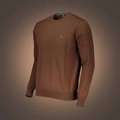 Jersey de punto fino marrón de cuello redondo Harmont & Blaine con logo bordado, ideal para un estilo casual elegante.