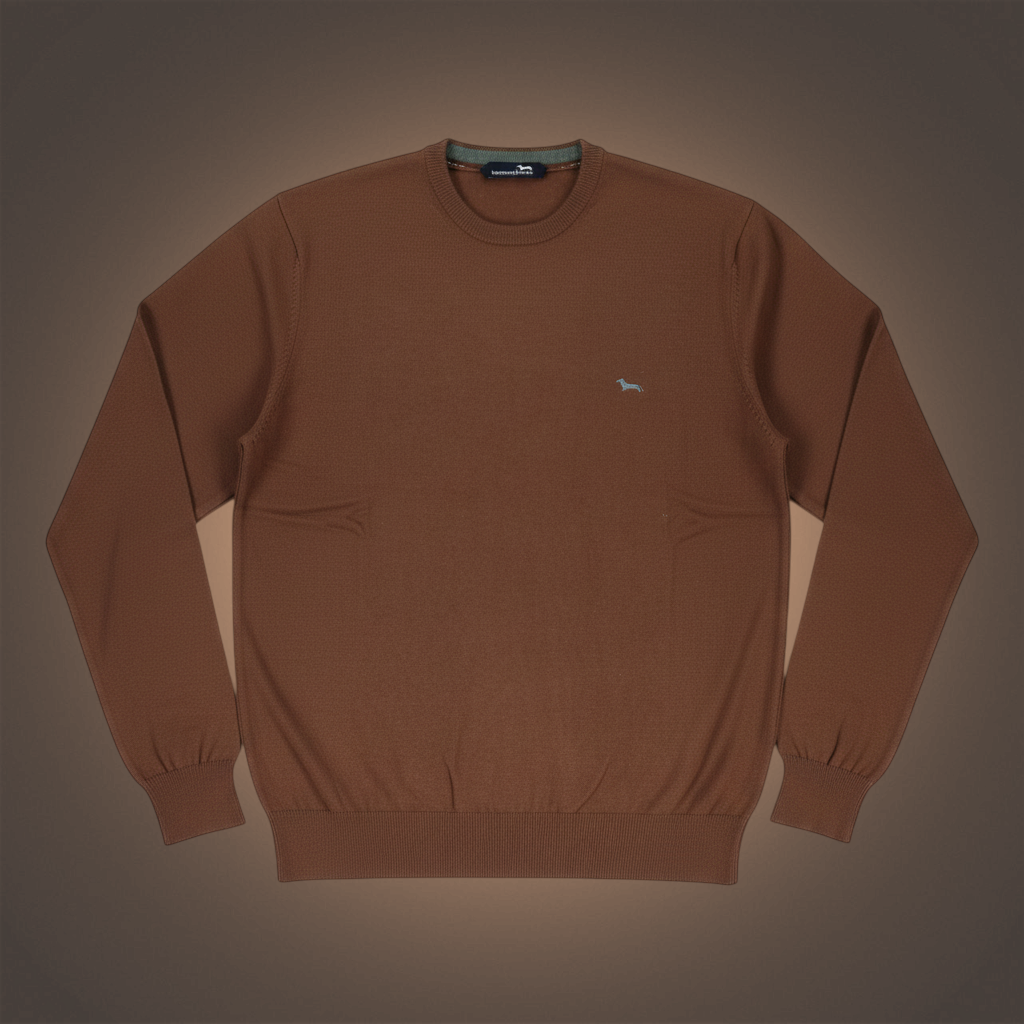 Jersey de punto fino marrón Harmont & Blaine con cuello redondo y logo bordado, disponible en liquidationlive