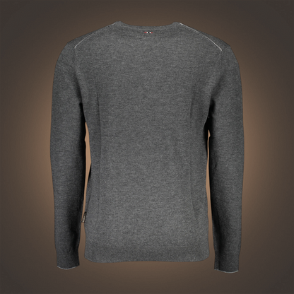 Jersey Napapijri de punto gris con cuello redondo y detalle de bordado en la parte trasera, marca liquidationlive