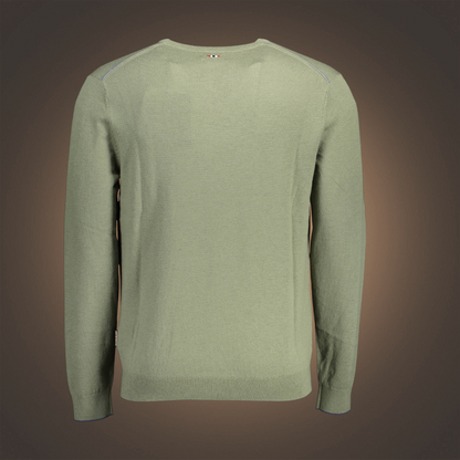 Vista trasera de jersey verde Napapijri de liquidationlive con cuello redondo y detalle de etiqueta en la nuca