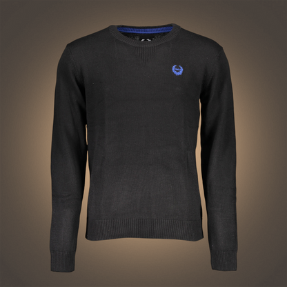Jersey de punto negro liquidationlive con cuello redondo, bordado azul en el pecho y detalles en contraste