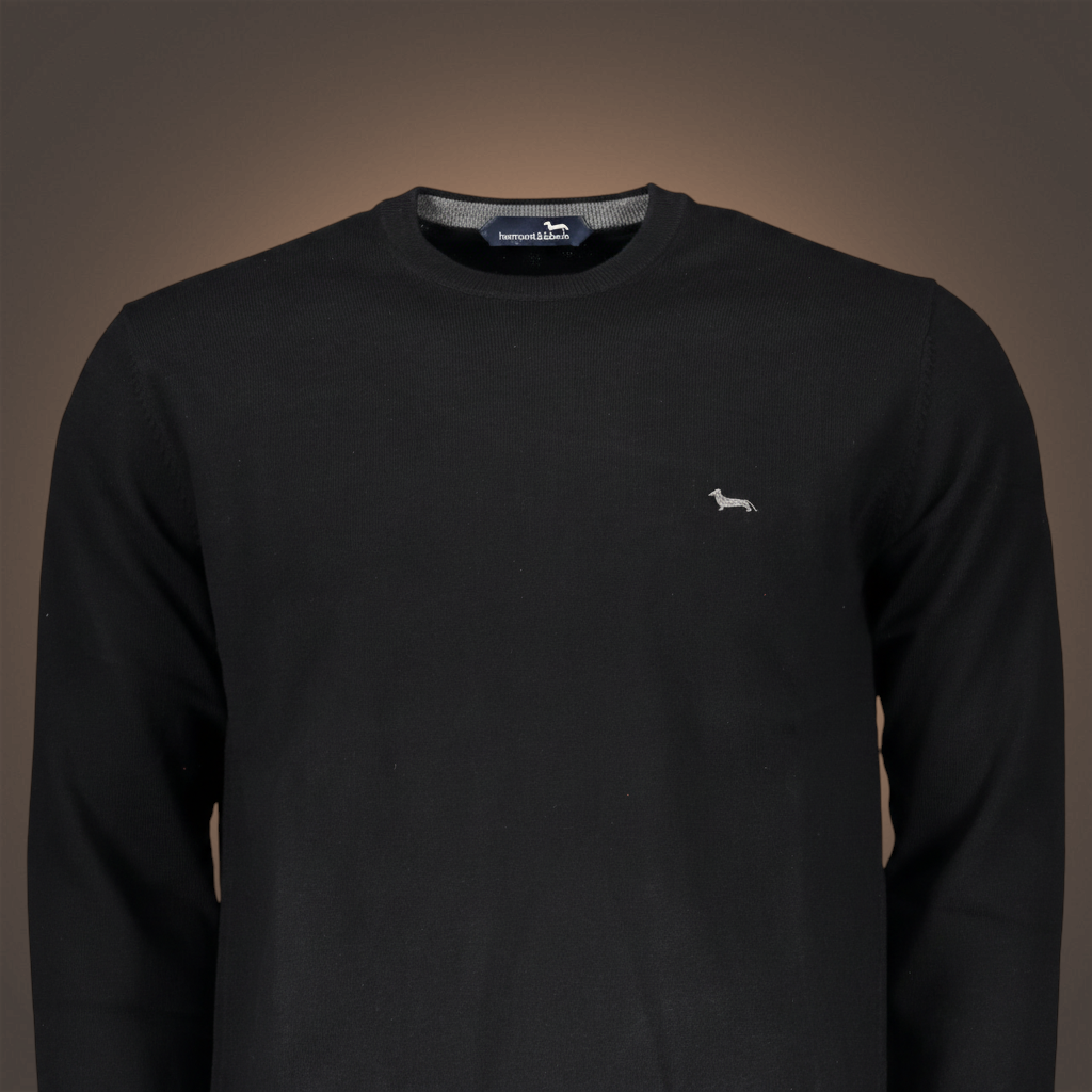 Jersey de punto fino negro de liquidationlive con cuello redondo y logo bordado de Harmont & Blaine en el pecho