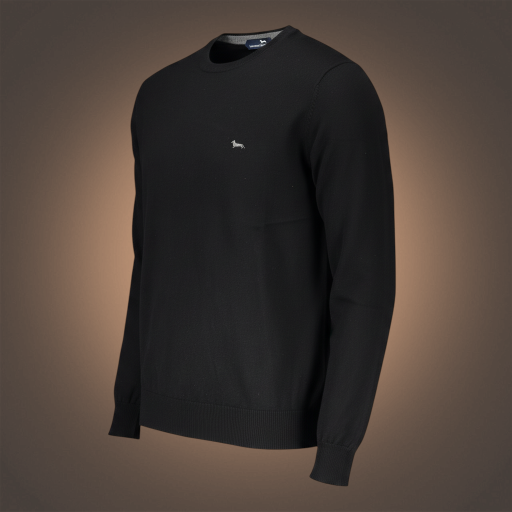 Jersey de punto negro para hombre de liquidationlive con cuello redondo y logo bordado de Harmont & Blaine