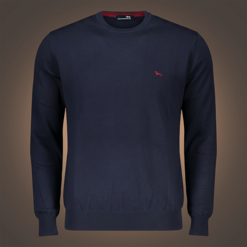 Jersey de punto fino azul marino liquidationlive con cuello redondo y logo bordado en el pecho
