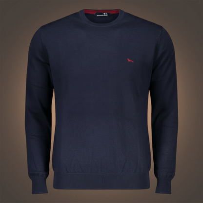 Jersey de punto fino azul marino liquidationlive con cuello redondo y logo bordado en el pecho