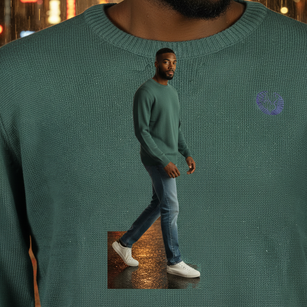 Jersey de cuello redondo liquidationlive Gian Marco Venturi en verde bosque con bordado y detalles en contraste