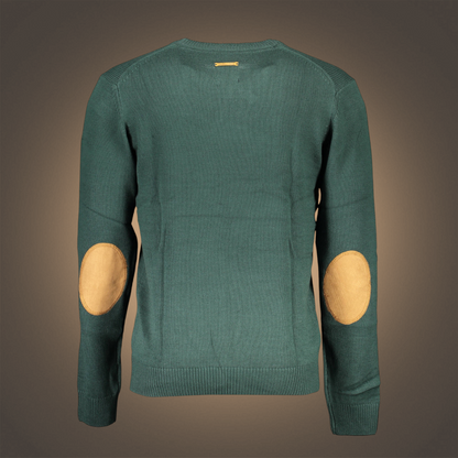 Jersey de punto verde bosque Gian Marco Venturi con coderas en contraste, cuello redondo y manga larga