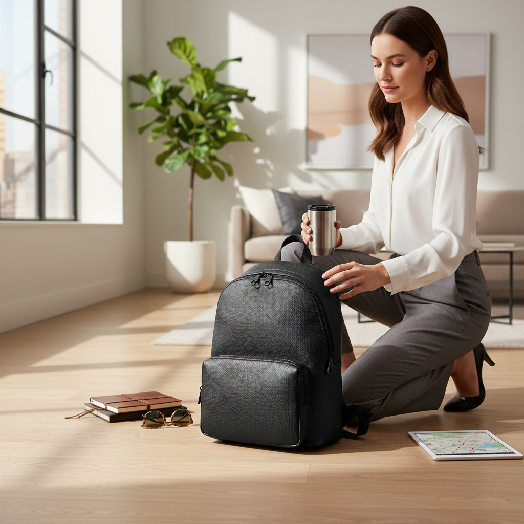 Mochila negra Calvin Klein de liquidationlive con compartimento para portátil, ideal para uso diario y profesional.