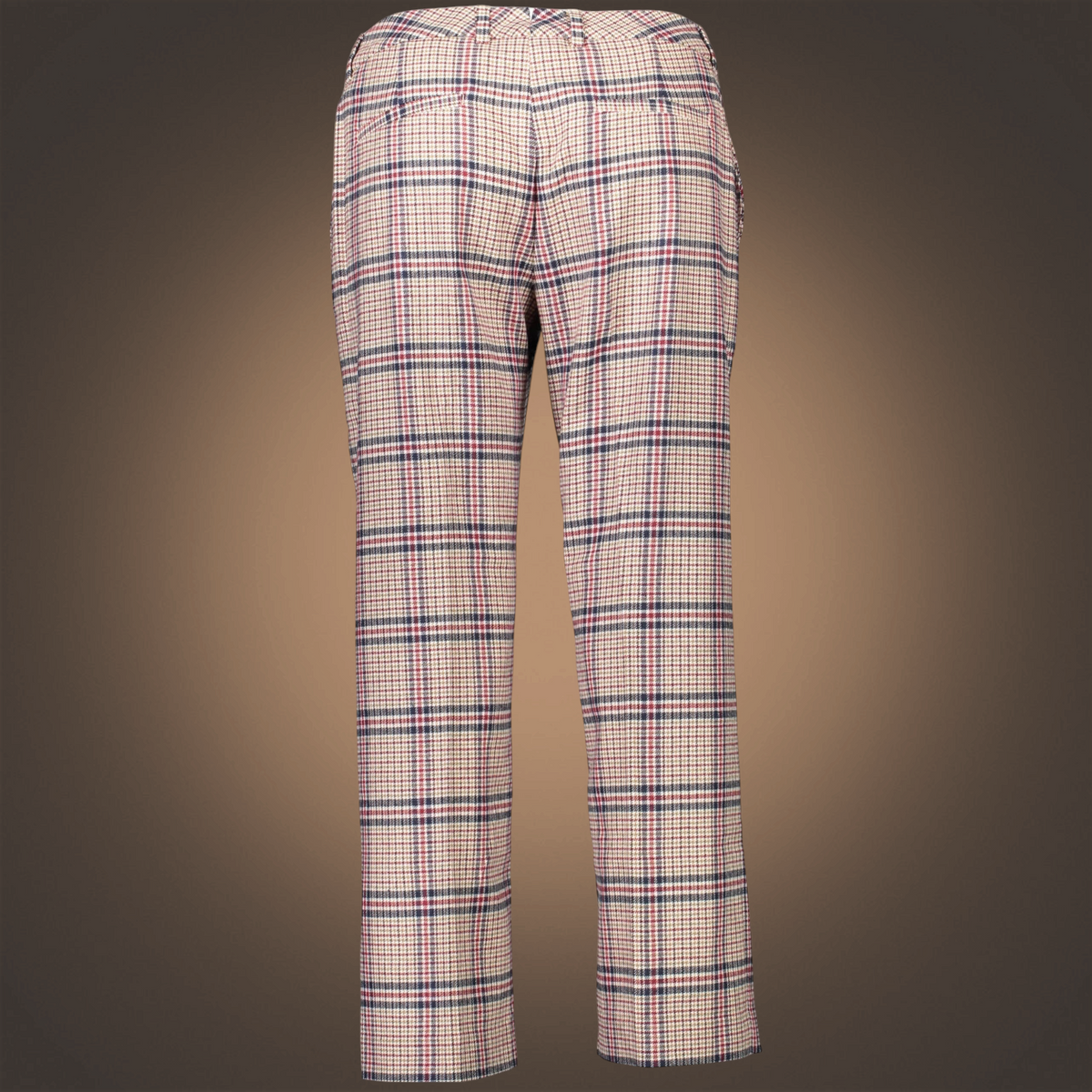 Pantalón de cuadros Gant en tonos beige y marrón con líneas rojizas, corte sastre y bolsillos traseros de ojal.