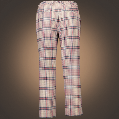 Pantalón de cuadros Gant en tonos beige y marrón con líneas rojizas, corte sastre y bolsillos traseros de ojal.