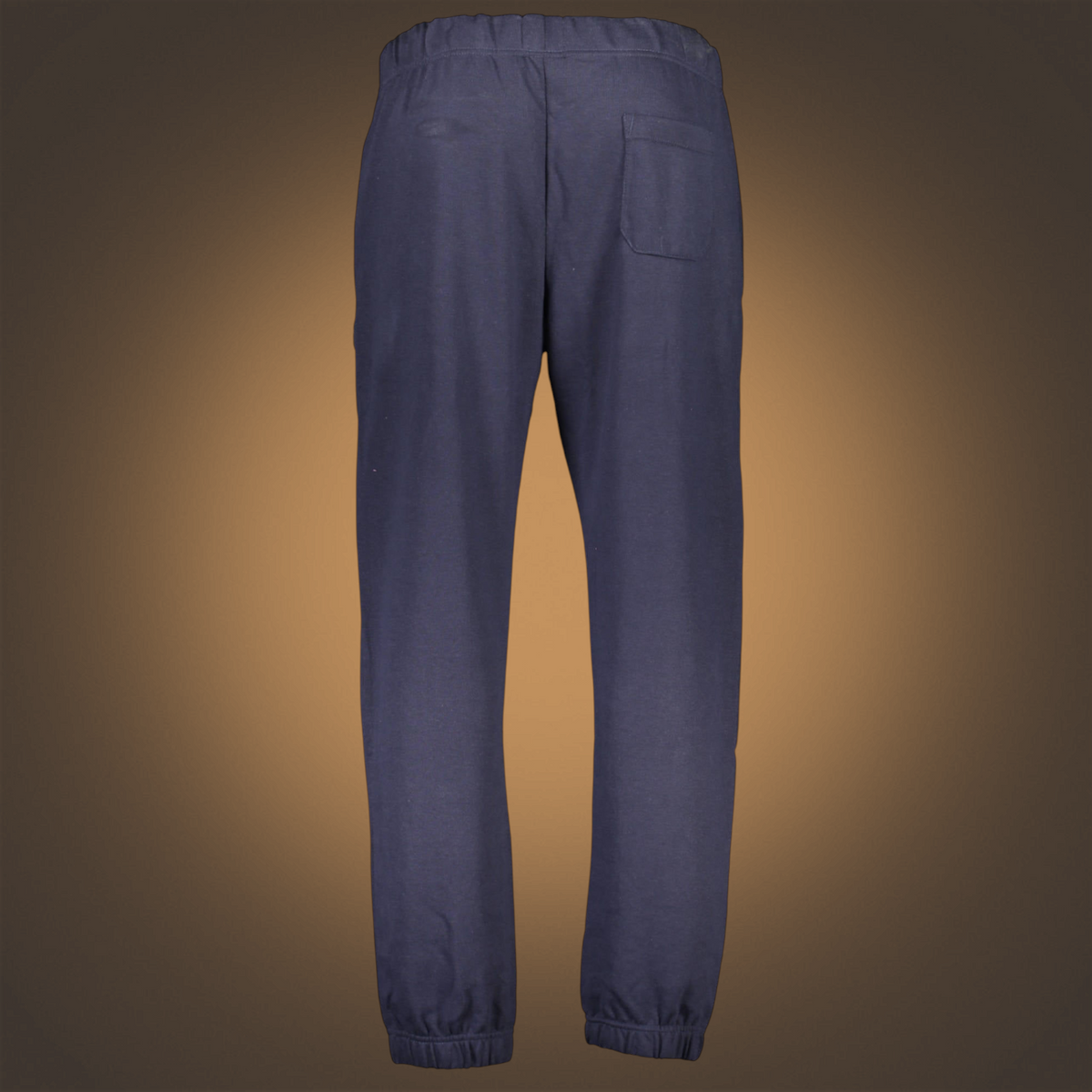 Vista trasera del pantalón jogger azul noche Gian Marco Venturi de liquidationlive con cintura elástica y bolsillo