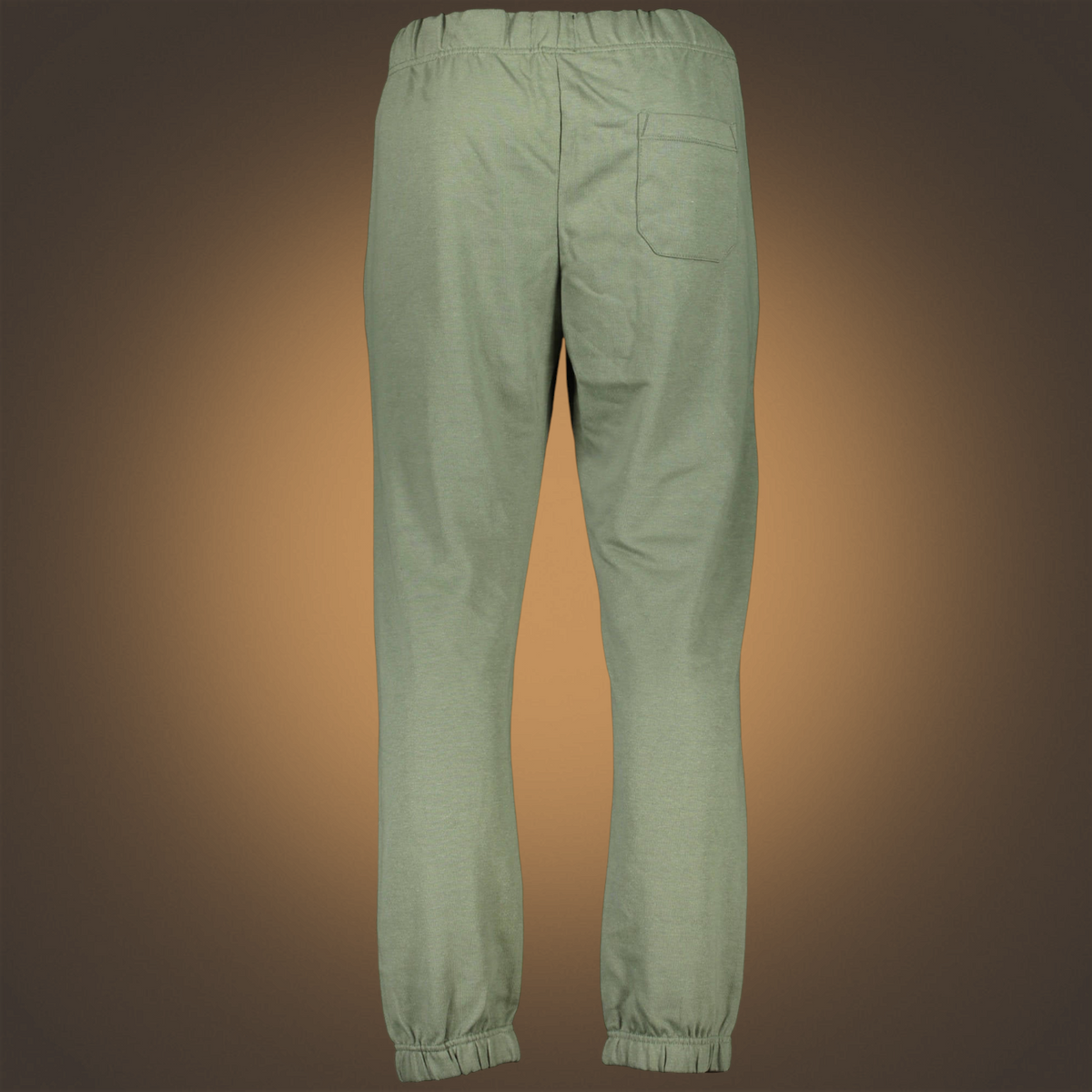 Vista trasera de pantalón jogger verde militar Gian Marco Venturi con cintura elástica y bolsillo posterior