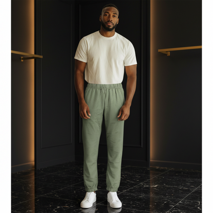Hombre vistiendo pantalón jogger verde militar Gian Marco Venturi con cintura elástica y bajos ajustados