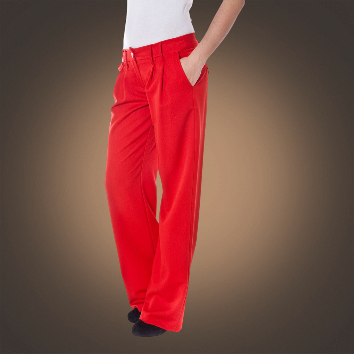 Pantalón rojo de pernera ancha Denny Rose de liquidationlive con pliegues delanteros y estilo sastre