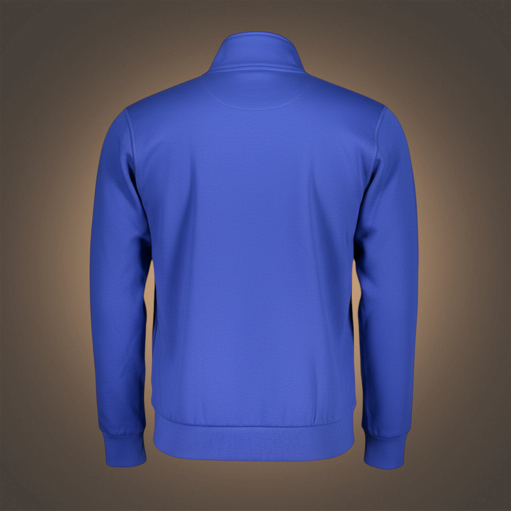 Vista trasera de sudadera azul con cremallera U.S. Grand de manga larga y cuello alto para hombre