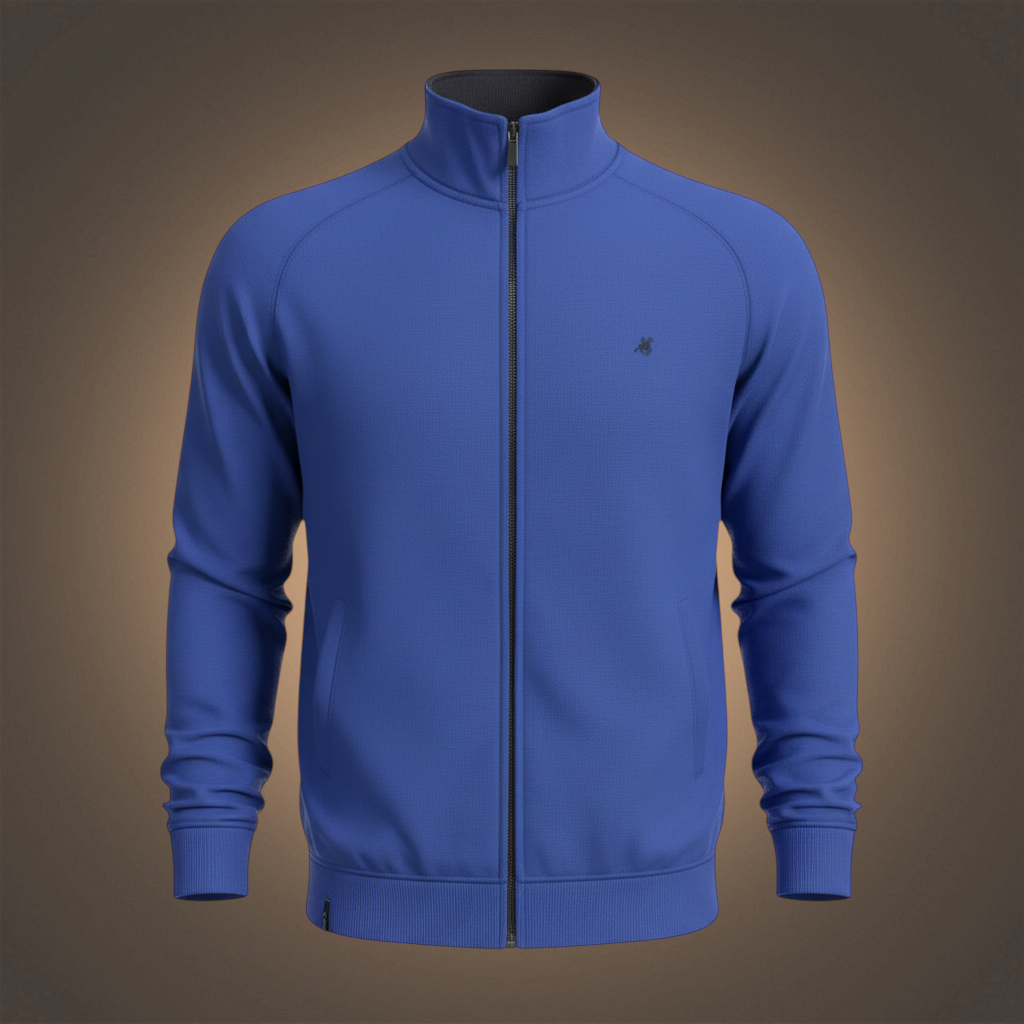 Sudadera azul con cremallera U.S. Grand de liquidationlive con cuello alto, manga larga y logotipo bordado