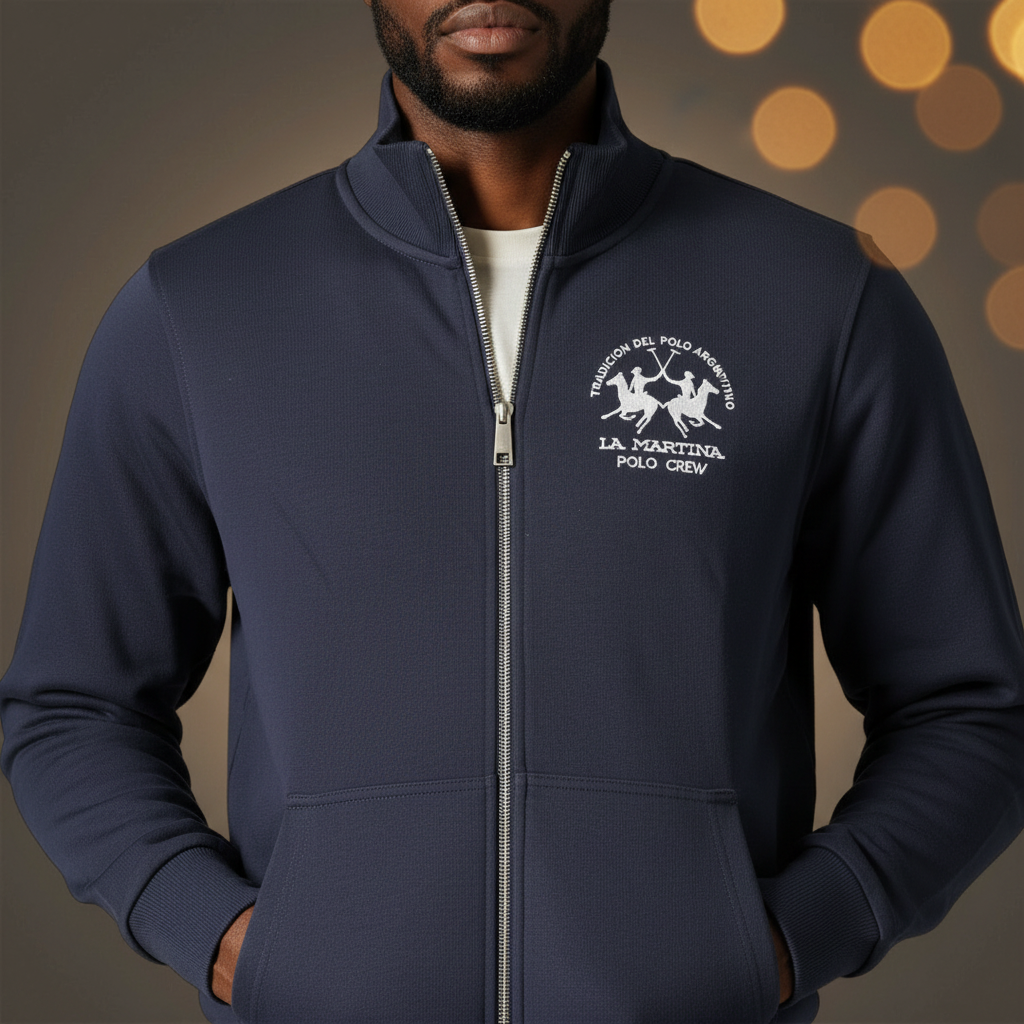 Sudadera azul marino con cremallera y bordado de La Martina para hombre, estilo casual elegante de liquidationlive