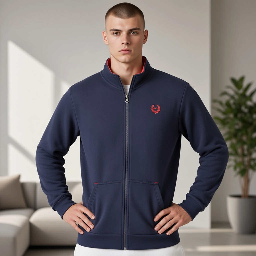 Sudadera azul con cremallera Gian Marco Venturi de liquidationlive con bordado en el pecho y cuello alto