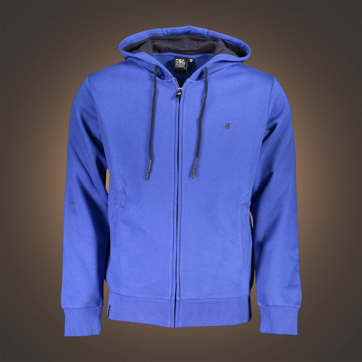 Sudadera con capucha y cremallera liquidationlive en color azul con cordones ajustables y logotipo bordado
