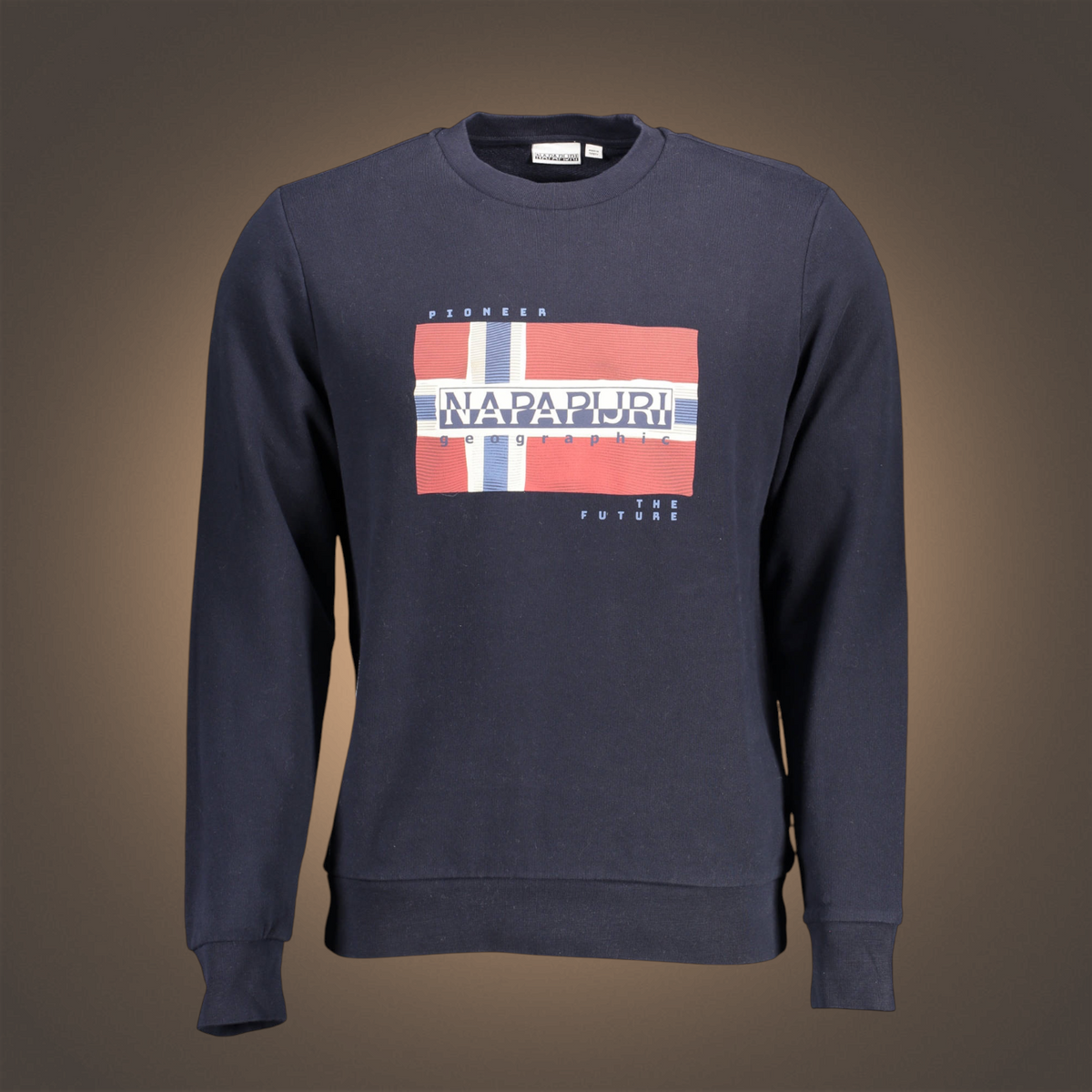 Sudadera azul marino de cuello redondo Napapijri con estampado de bandera y logo en el pecho de liquidationlive