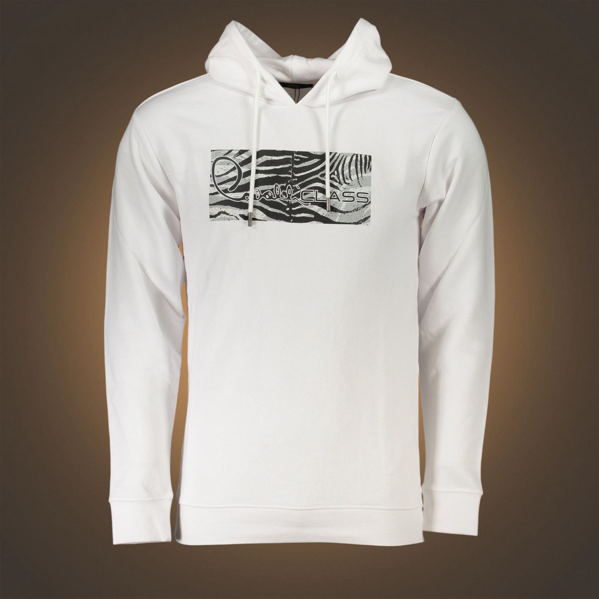 Sudadera blanca con capucha liquidationlive Cavalli Class con estampado animal print y logo en el pecho