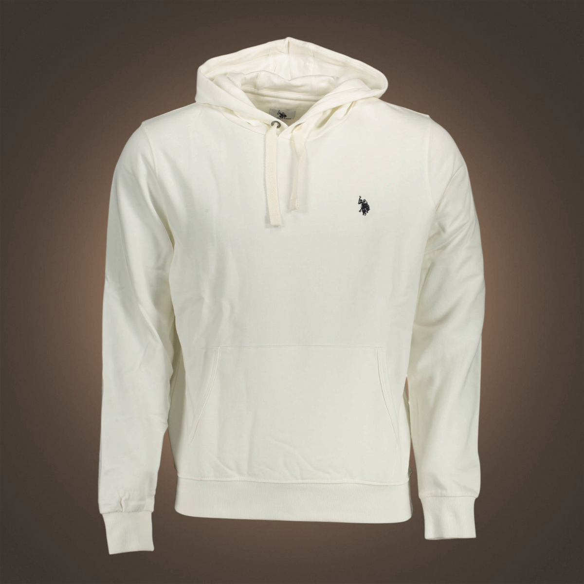 Sudadera blanca con capucha liquidationlive, bolsillo frontal y logotipo bordado de U.S. Polo Assn. en el pecho