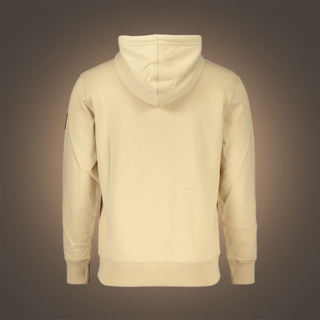 Vista trasera de sudadera con capucha Calvin Klein en color beige con acabado polar de liquidationlive