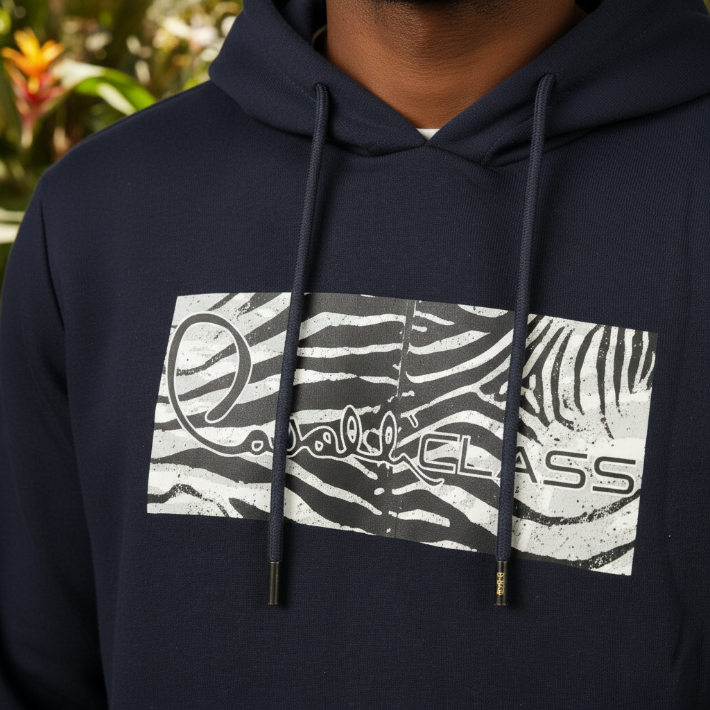 Sudadera con capucha azul marino liquidationlive Cavalli Class con logo estampado y diseño de cebra en el pecho