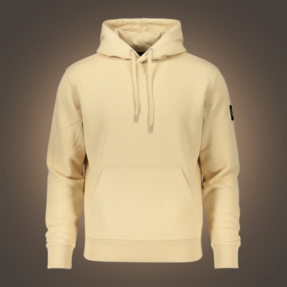Sudadera con capucha beige de liquidationlive con tacto polar, bolsillo central y logo en la manga