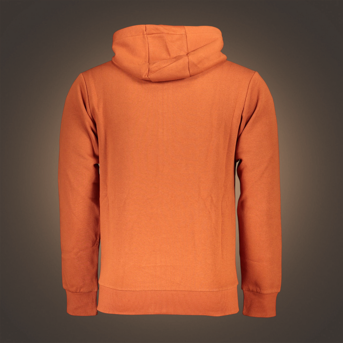 Vista trasera de sudadera con capucha liquidationlive color bronce de manga larga con puños acanalados