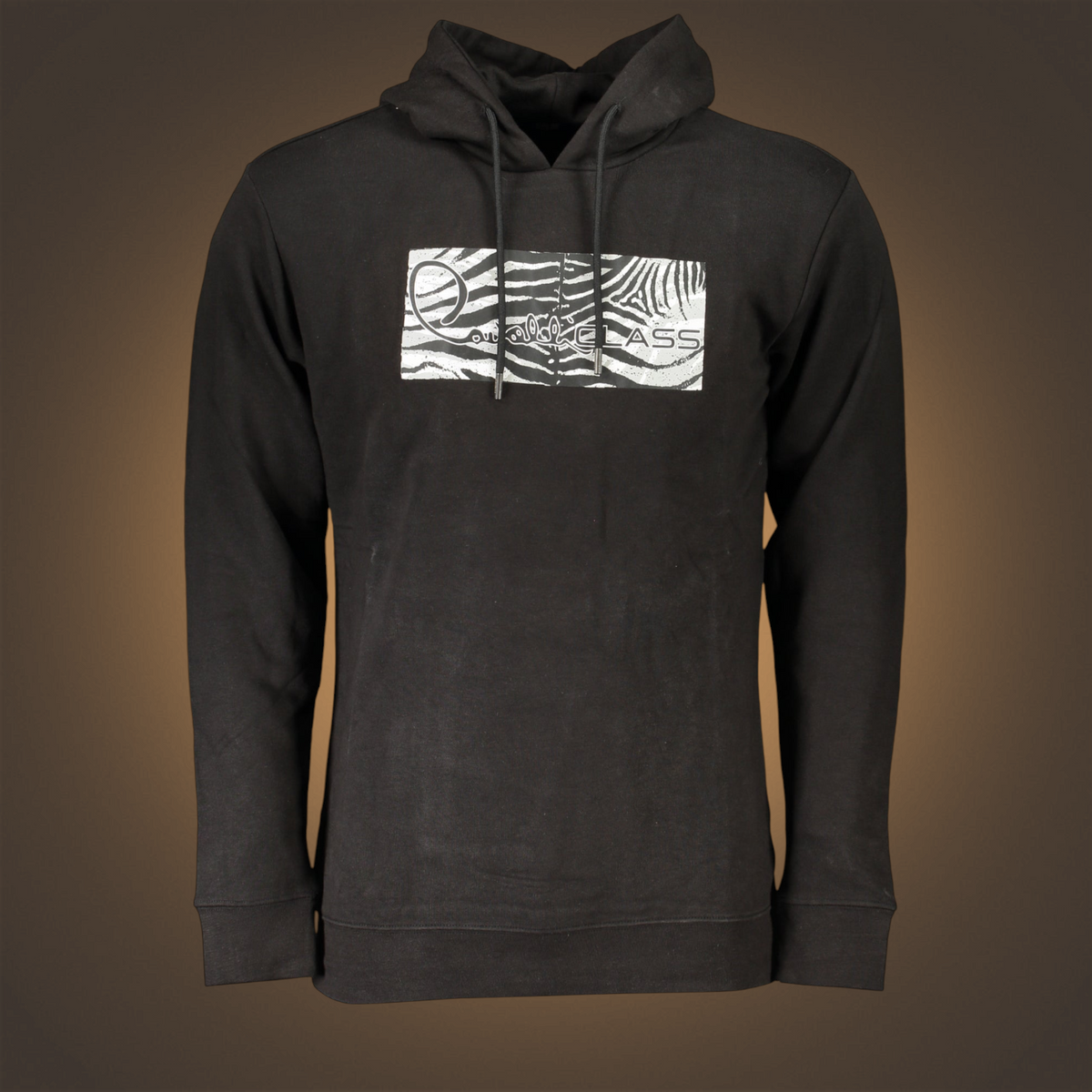 Sudadera negra con capucha liquidationlive Cavalli Class con estampado de cebra y logo frontal en blanco