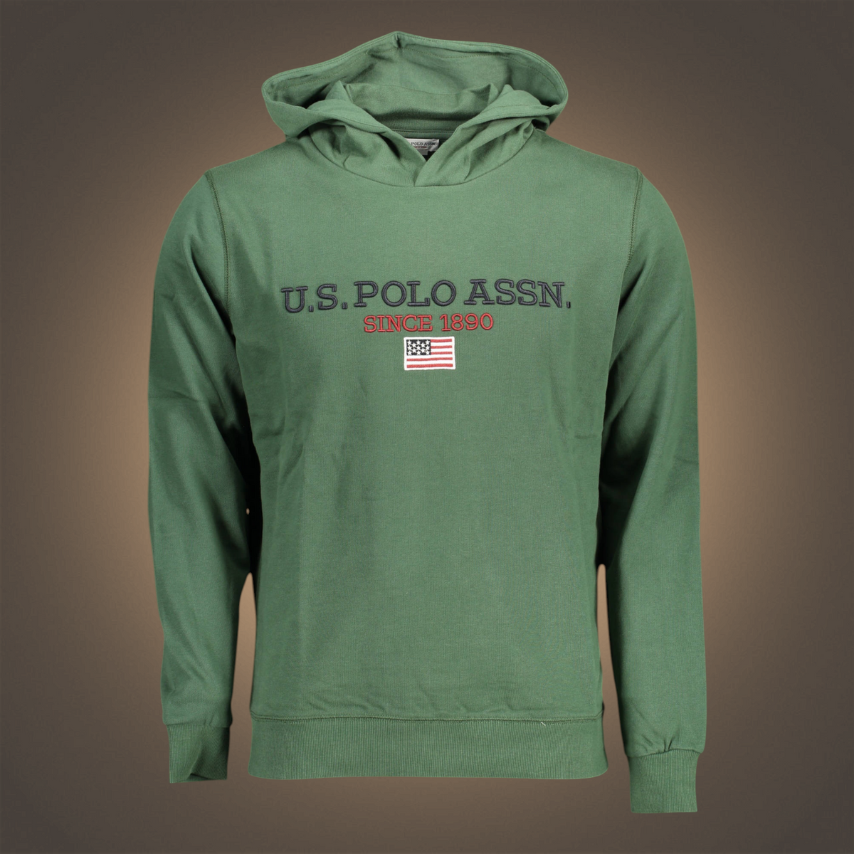 Sudadera con capucha verde de liquidationlive con logo bordado de U.S. Polo Assn. y bandera estadounidense en el pecho