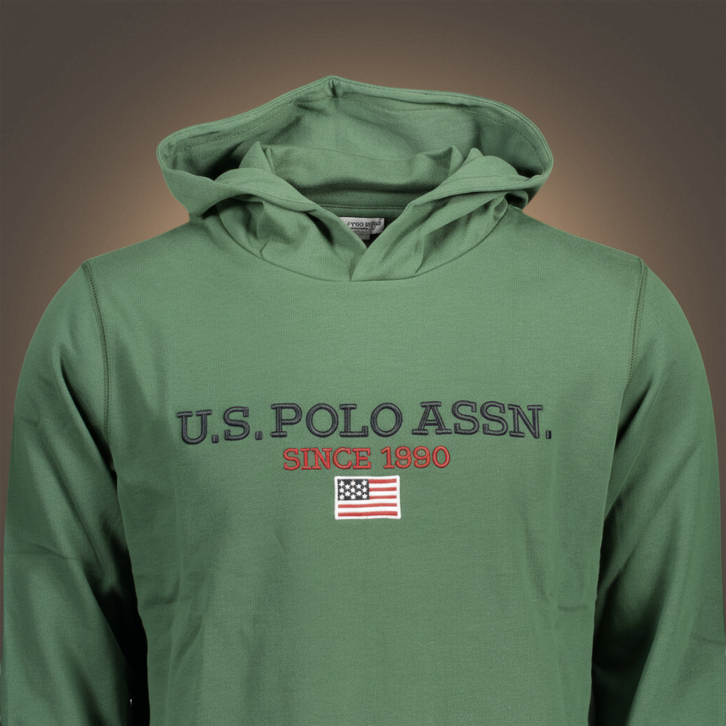 Sudadera con capucha verde liquidationlive U.S. Polo Assn. con logo bordado y bandera estadounidense en el pecho