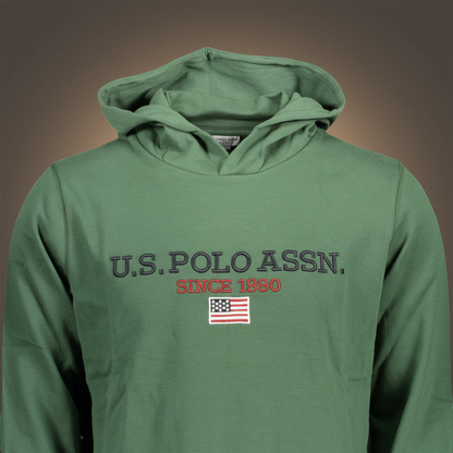 Sudadera con capucha verde liquidationlive U.S. Polo Assn. con logo bordado y bandera estadounidense en el pecho