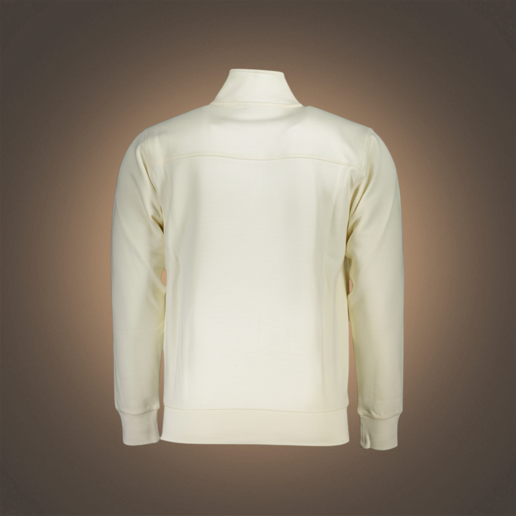 Vista trasera de sudadera con cremallera U.S. Grand para hombre en color crema con cuello alto y puños elásticos