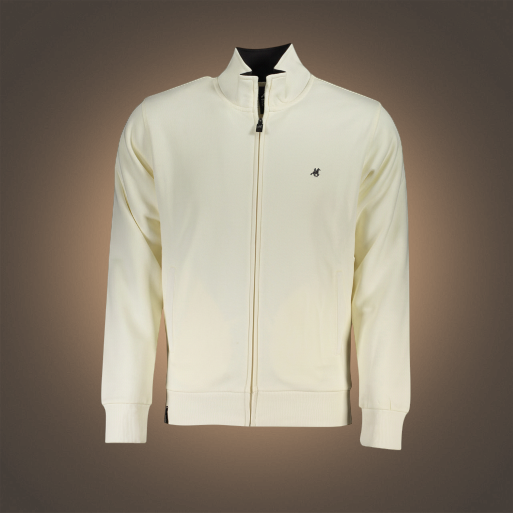 Sudadera de hombre liquidationlive U.S. Grand color crema con cremallera frontal, cuello alto y bordado en el pecho