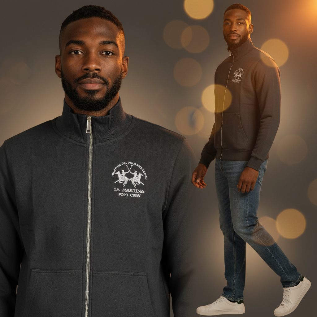 Sudadera con cremallera liquidationlive La Martina en color gris oscuro con bordado del logo de polo en el pecho