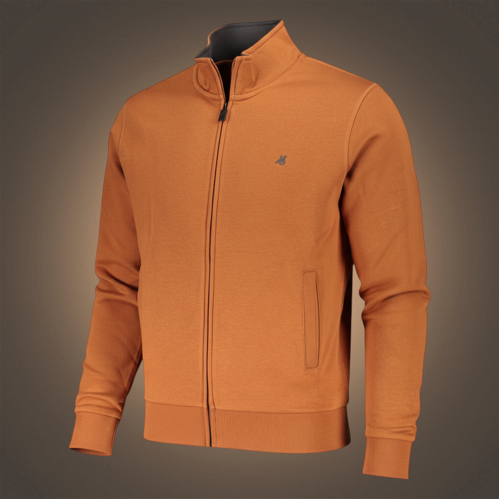 Sudadera con cremallera liquidationlive U.S. Grand color ocre con cuello alzado y bordado en el pecho
