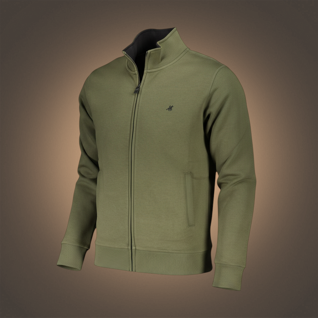 Sudadera con cremallera liquidationlive color verde oliva con cuello alto y logotipo bordado en el pecho