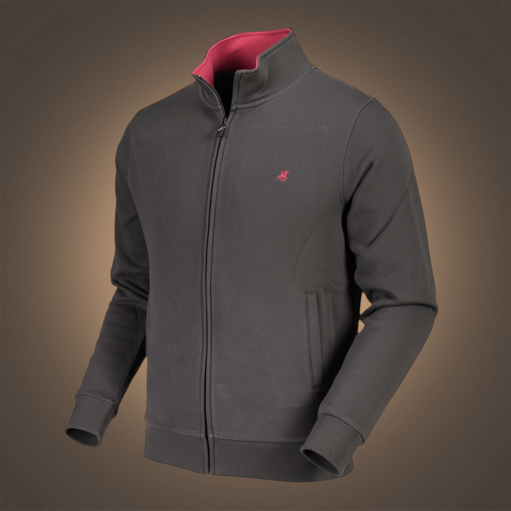 Sudadera con cremallera liquidationlive U.S. Grand gris oscuro con interior y bordado en color rosa para hombre