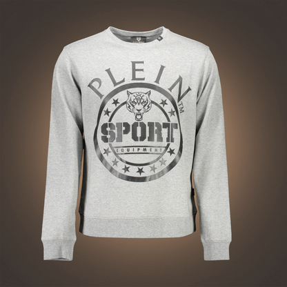 Sudadera gris de cuello redondo Plein Sport con estampado gráfico de tigre y logotipo en el pecho