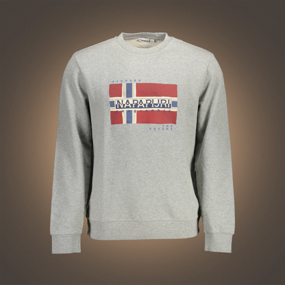 Sudadera gris de cuello redondo Napapijri con estampado de bandera y logo de liquidationlive